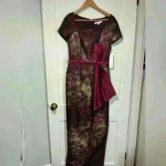 NWT KAY UNGER Bow Layne Jacquard Column Dress - Picture 7 of 15